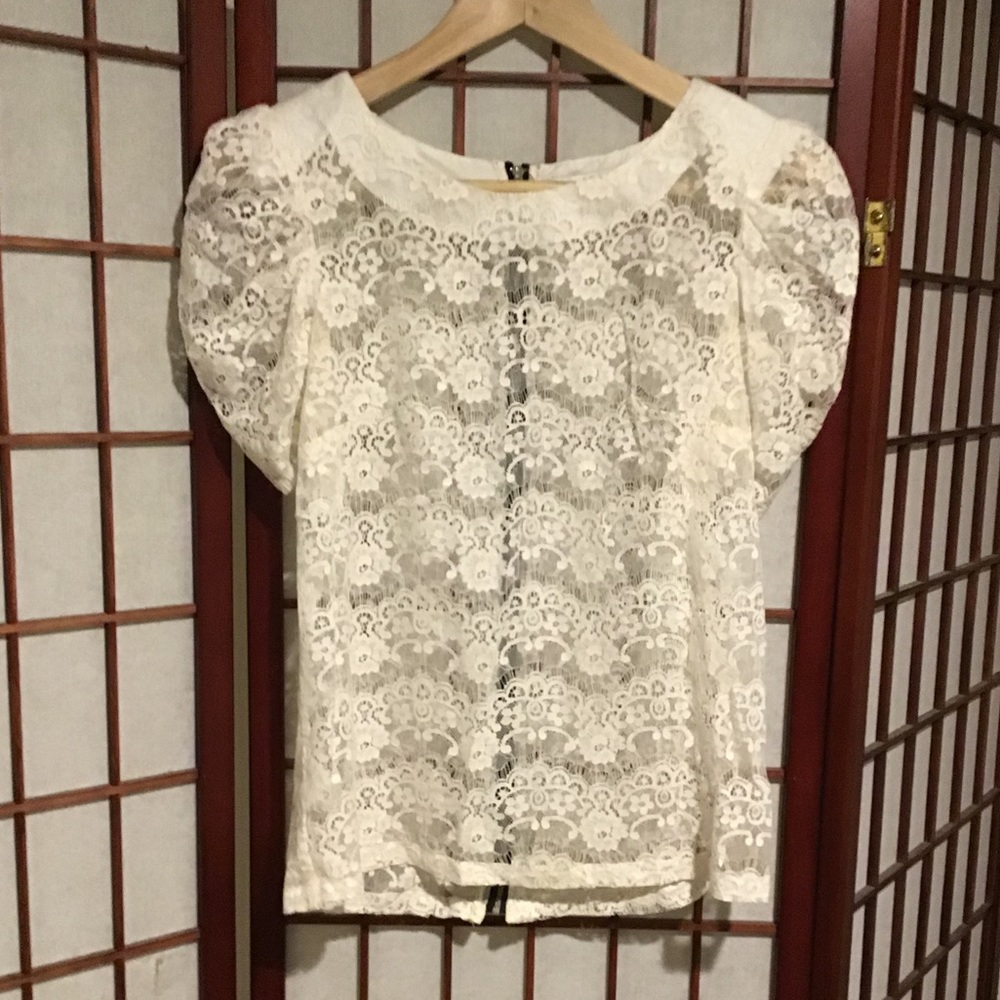Forever 21 White Lace Top with Back Zipper Sz. S